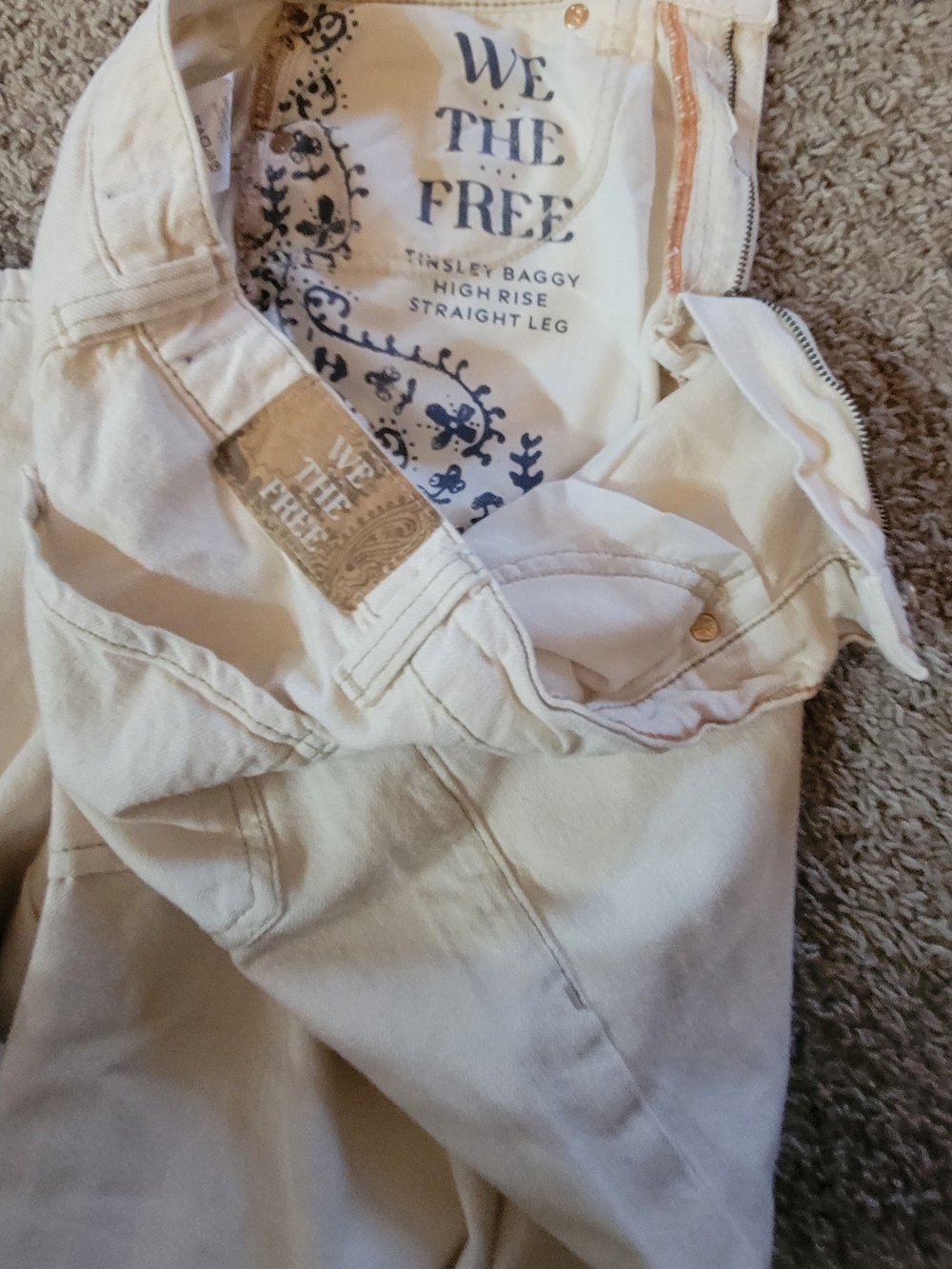 We The Free Tinsley Baggy High Rise Straight Leg Jeans — Cream